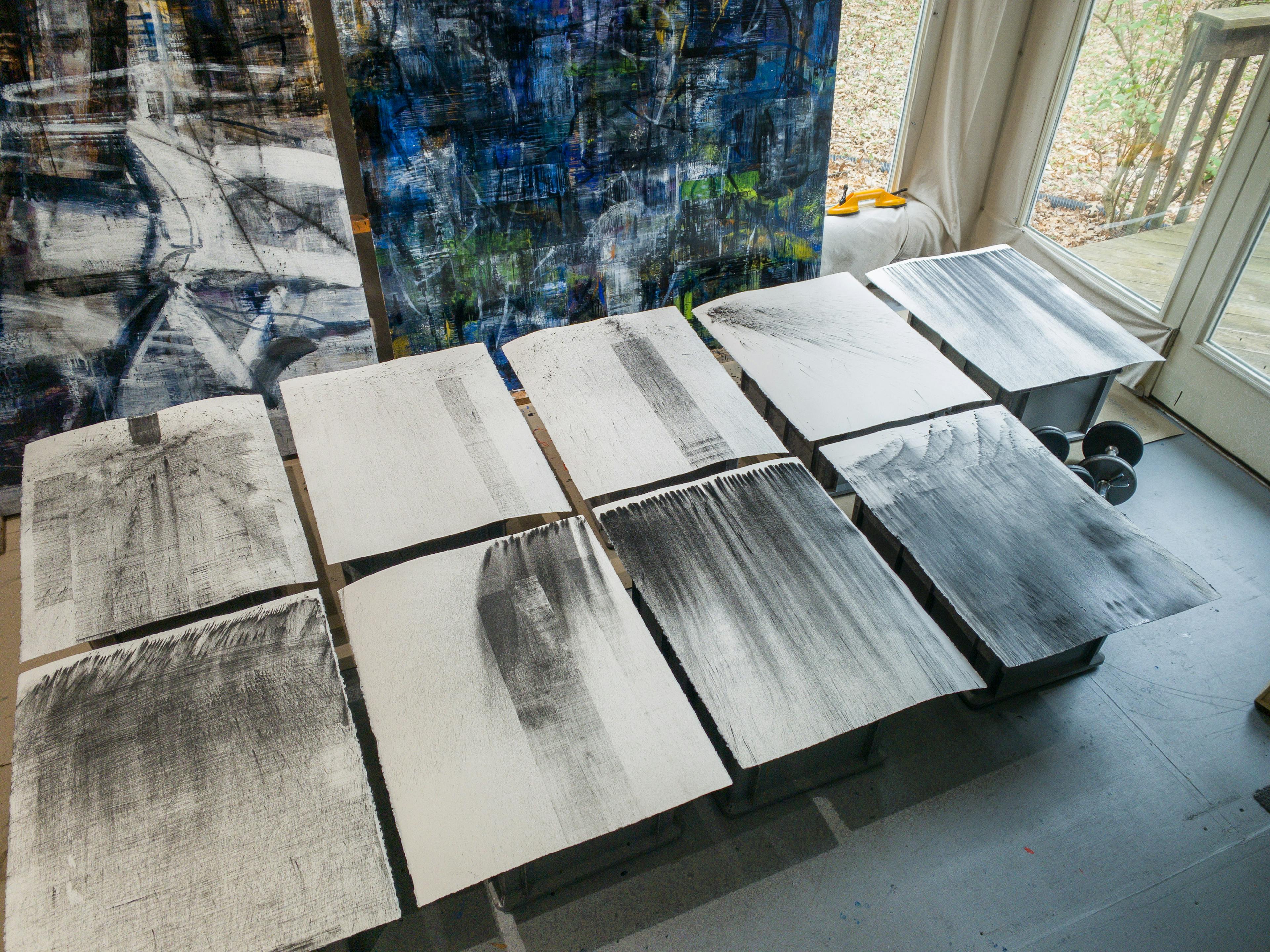 Grouping of works on the floor